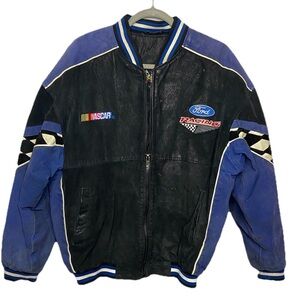 Vintage 90’s NASCAR Ford Racing Suede Leather Embroidered Zip Up Lined Jacket M